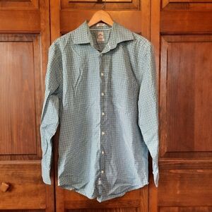 Peter Millar Nanoluxe EasyCare 100% cotton blue green plaid button up shirt 16R